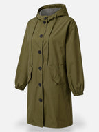 Manteau long imperméable pour femme avec capuche et poches