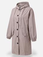 Manteau long imperméable pour femme avec capuche et poches