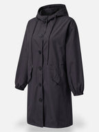 Manteau long imperméable pour femme avec capuche et poches
