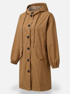 Manteau long imperméable pour femme avec capuche et poches