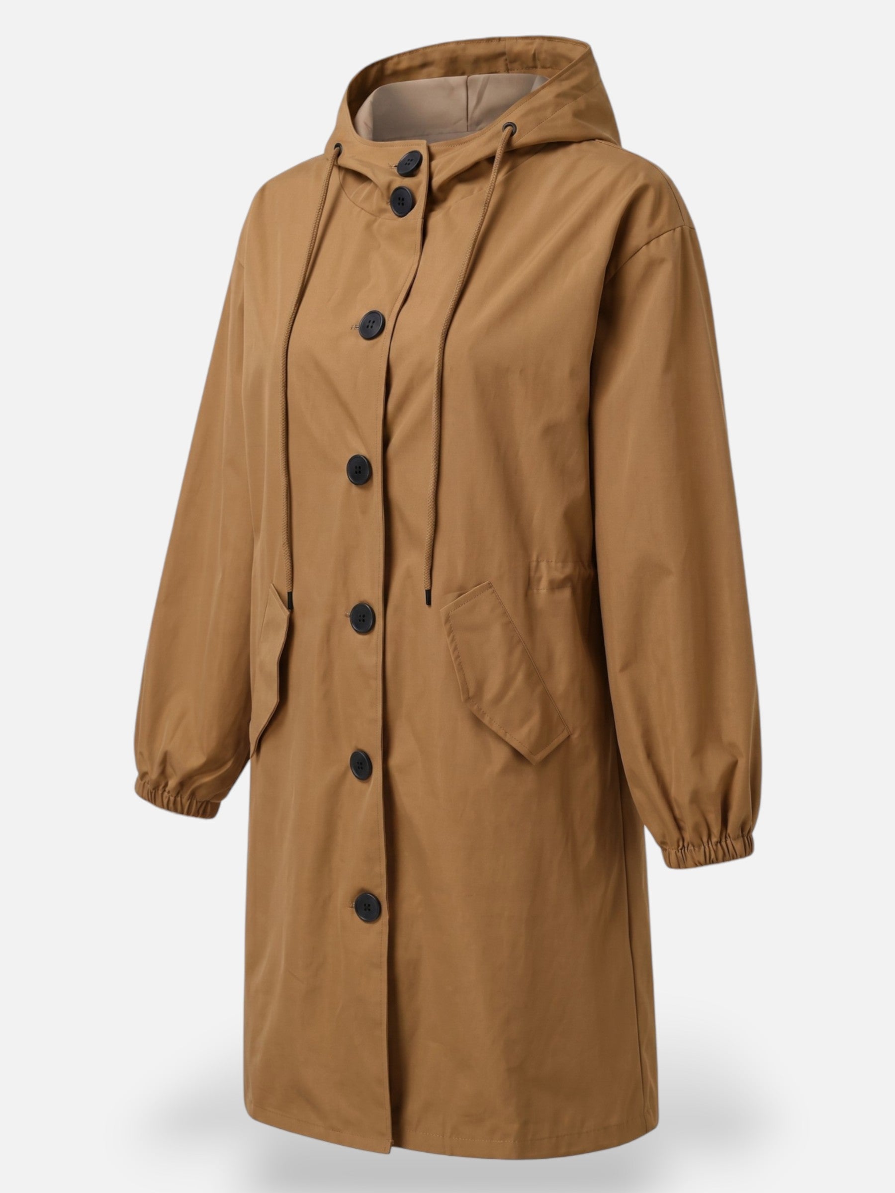 Manteau long imperméable pour femme avec capuche et poches