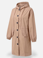 Manteau long imperméable pour femme avec capuche et poches