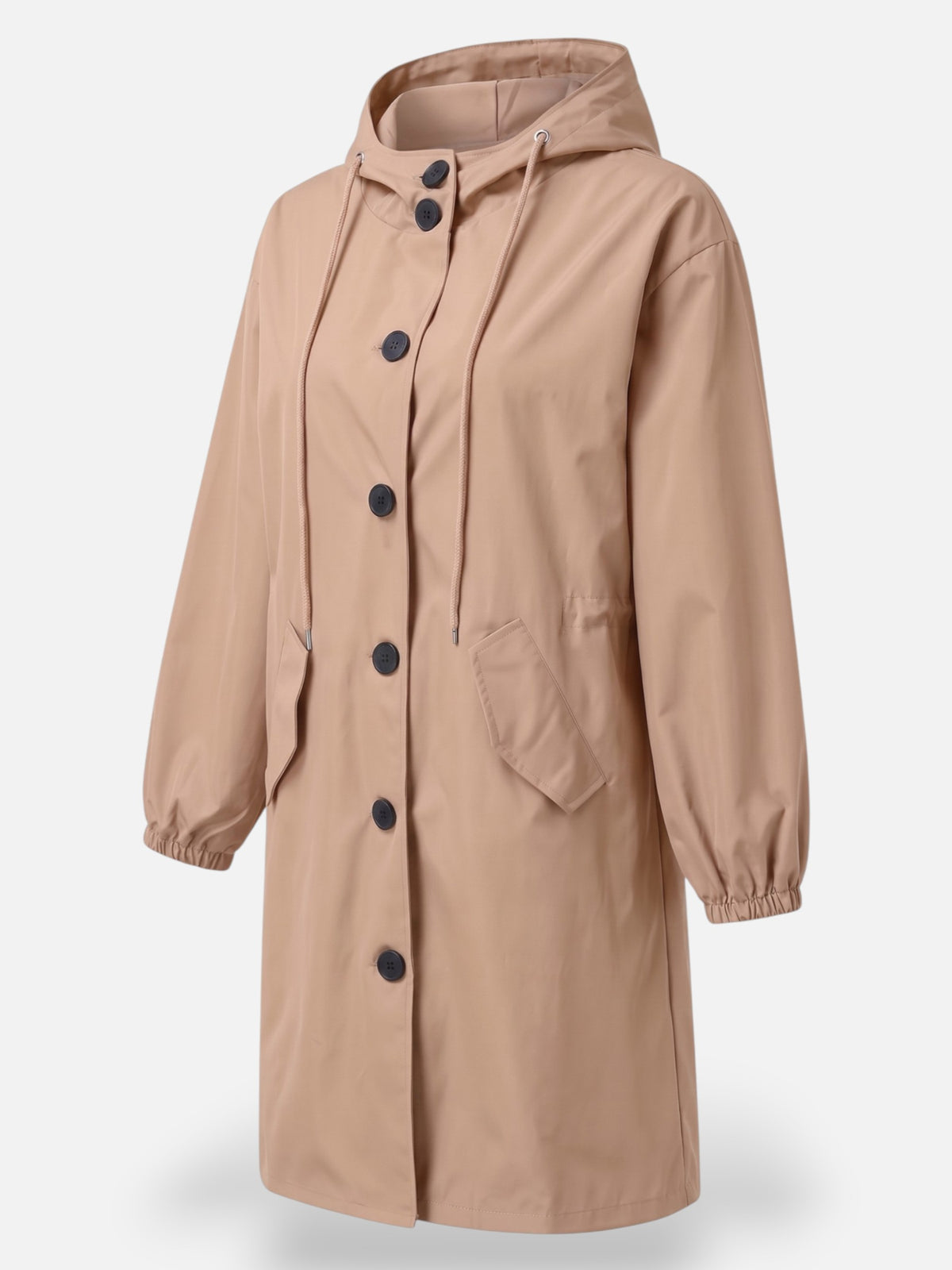 Manteau long imperméable pour femme avec capuche et poches