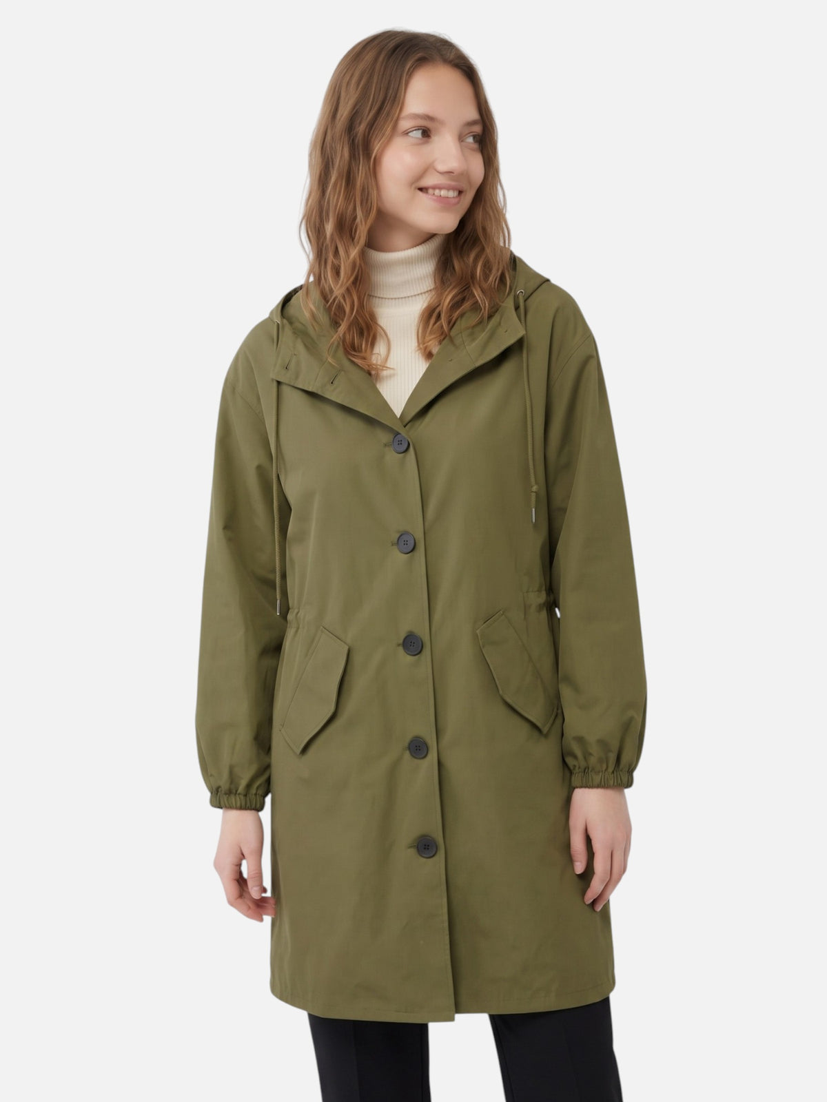 Manteau long imperméable pour femme avec capuche et poches