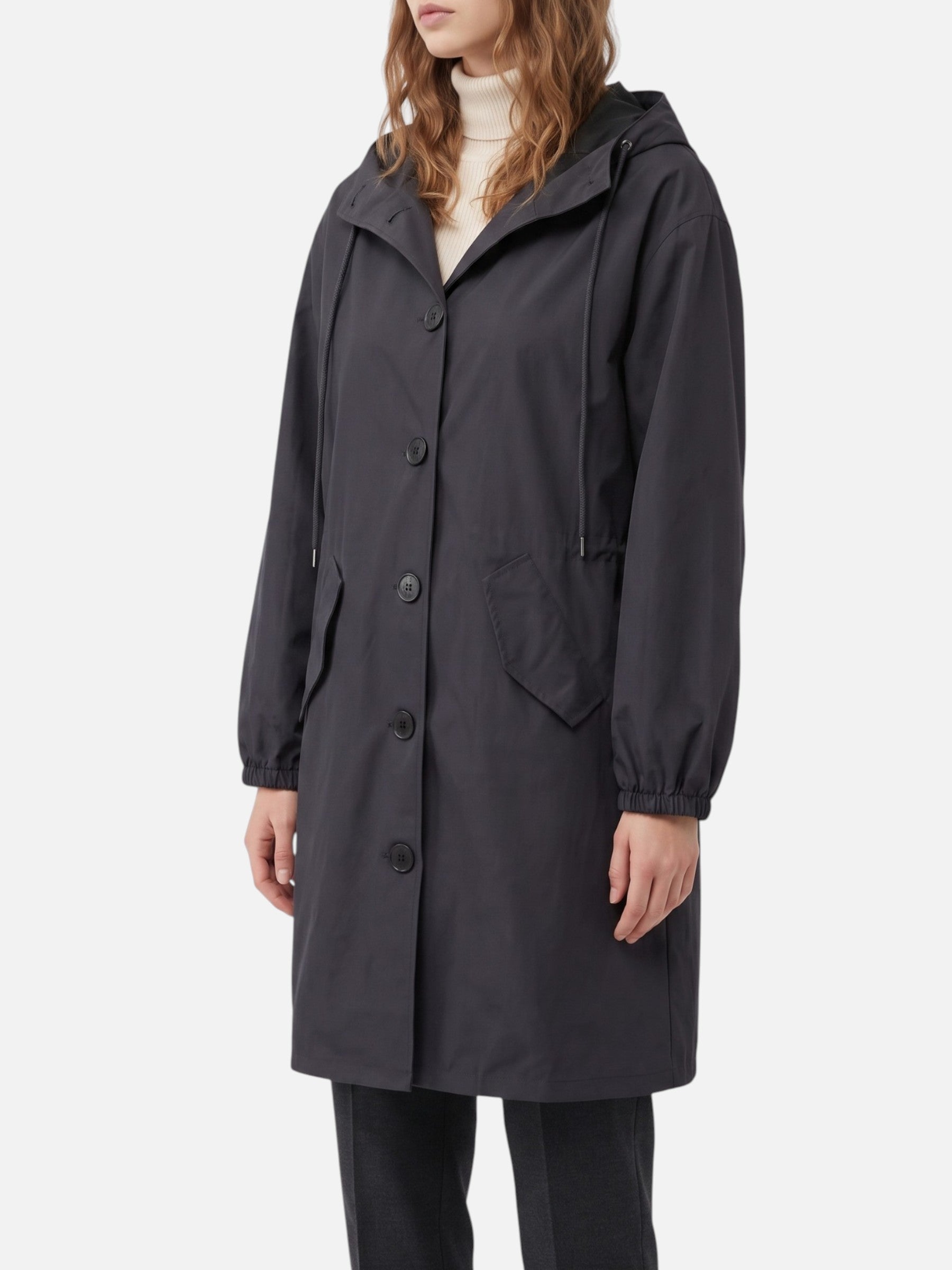 Manteau long imperméable pour femme avec capuche et poches