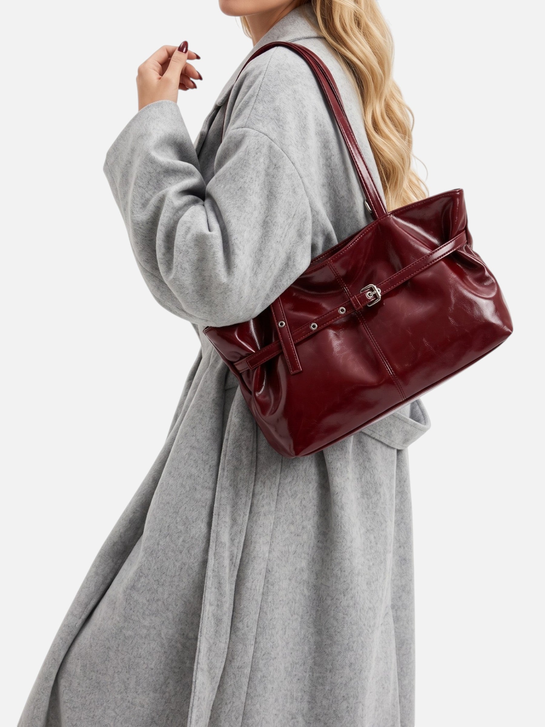Sac Cabas Femme Ceinturé Cuir Vegan Verni