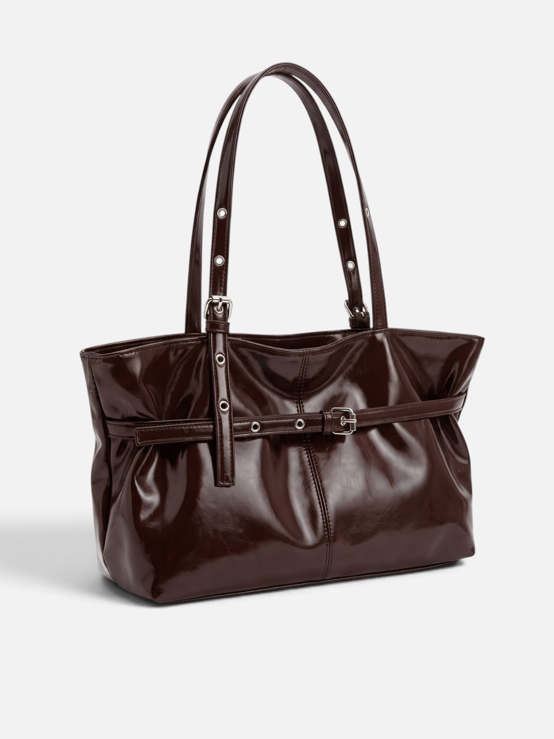Sac Cabas Femme Ceinturé Cuir Vegan Verni