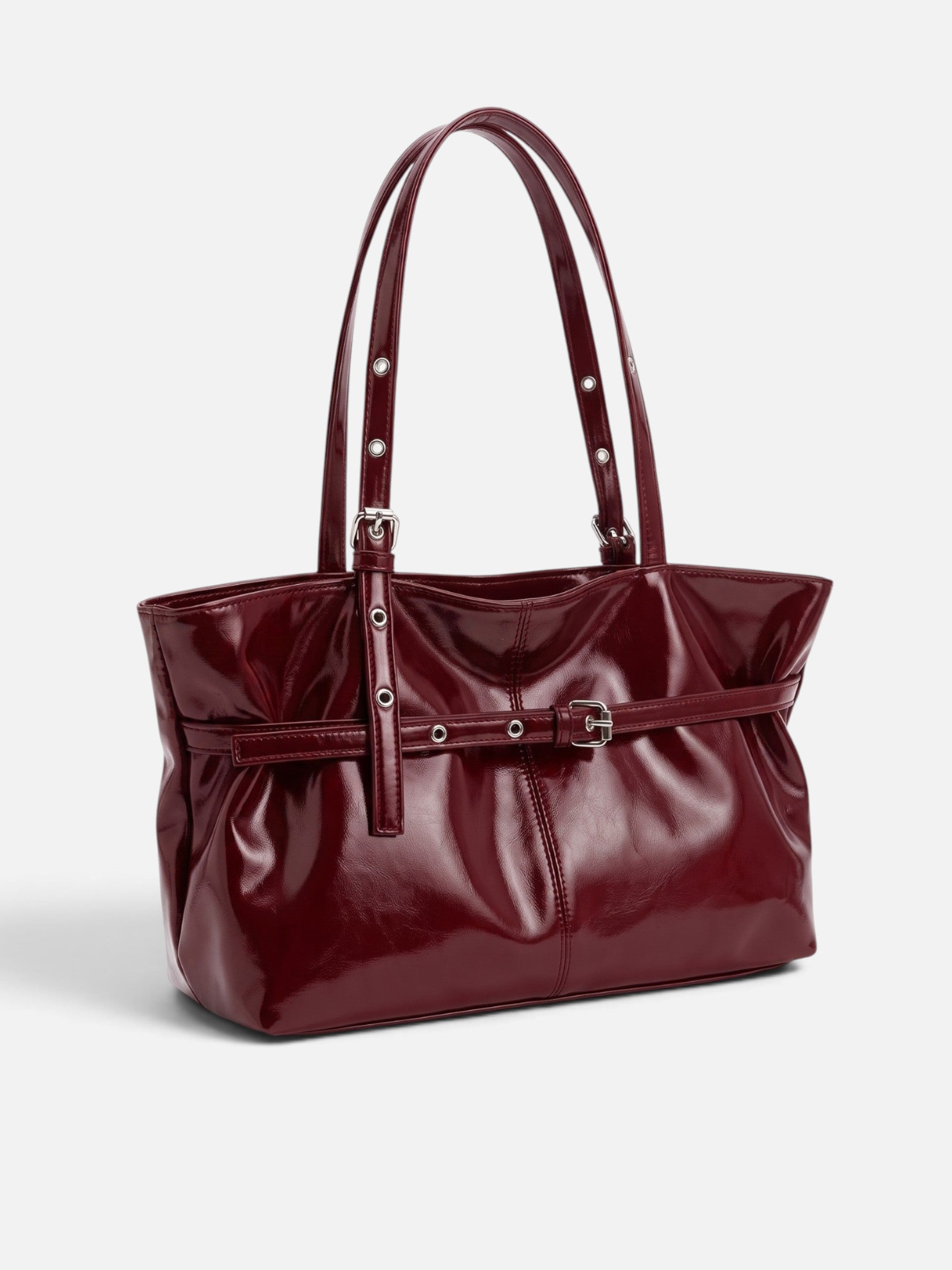 Sac Cabas Femme Ceinturé Cuir Vegan Verni