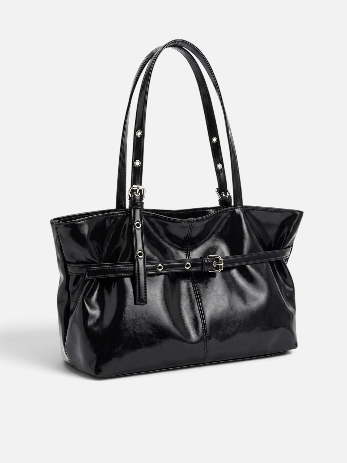 Sac Cabas Femme Ceinturé Cuir Vegan Verni