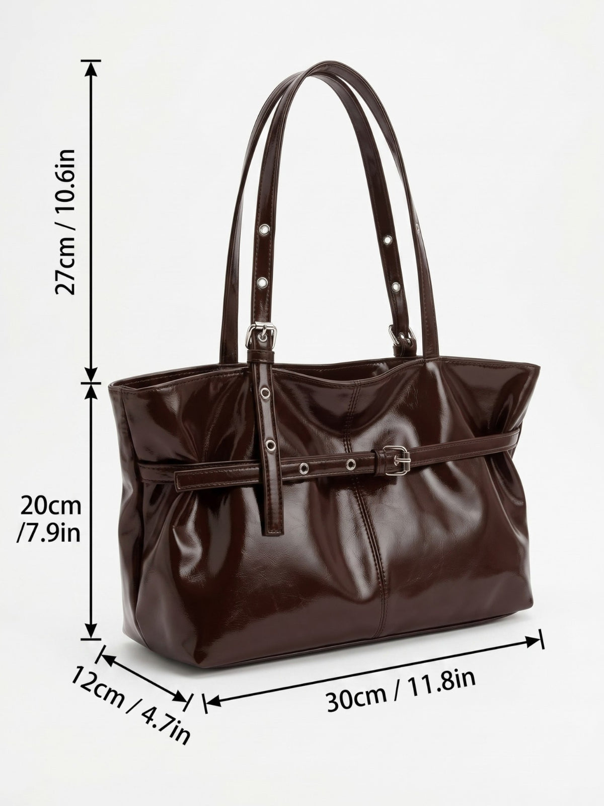 Sac Cabas Femme Ceinturé Cuir Vegan Verni
