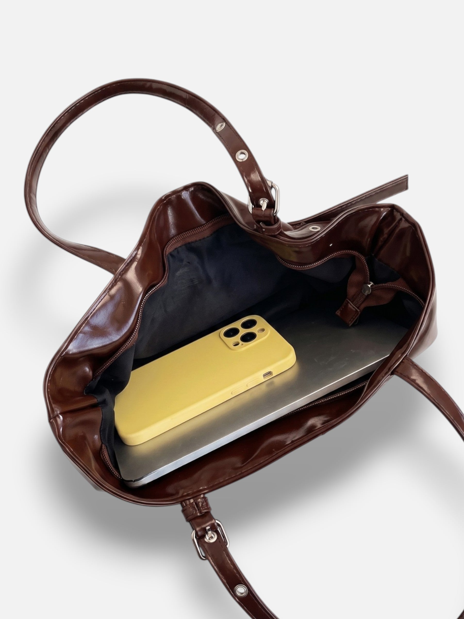 Sac Cabas Femme Ceinturé Cuir Vegan Verni