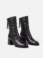 Bottines Femme en Cuir à Talon Carré et Pompon
