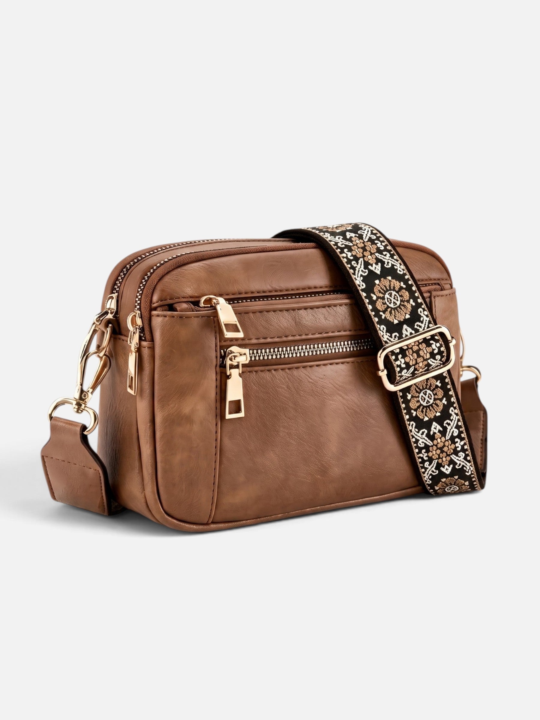 Sac Bandoulière Femme en Cuir à Sangle Brodée