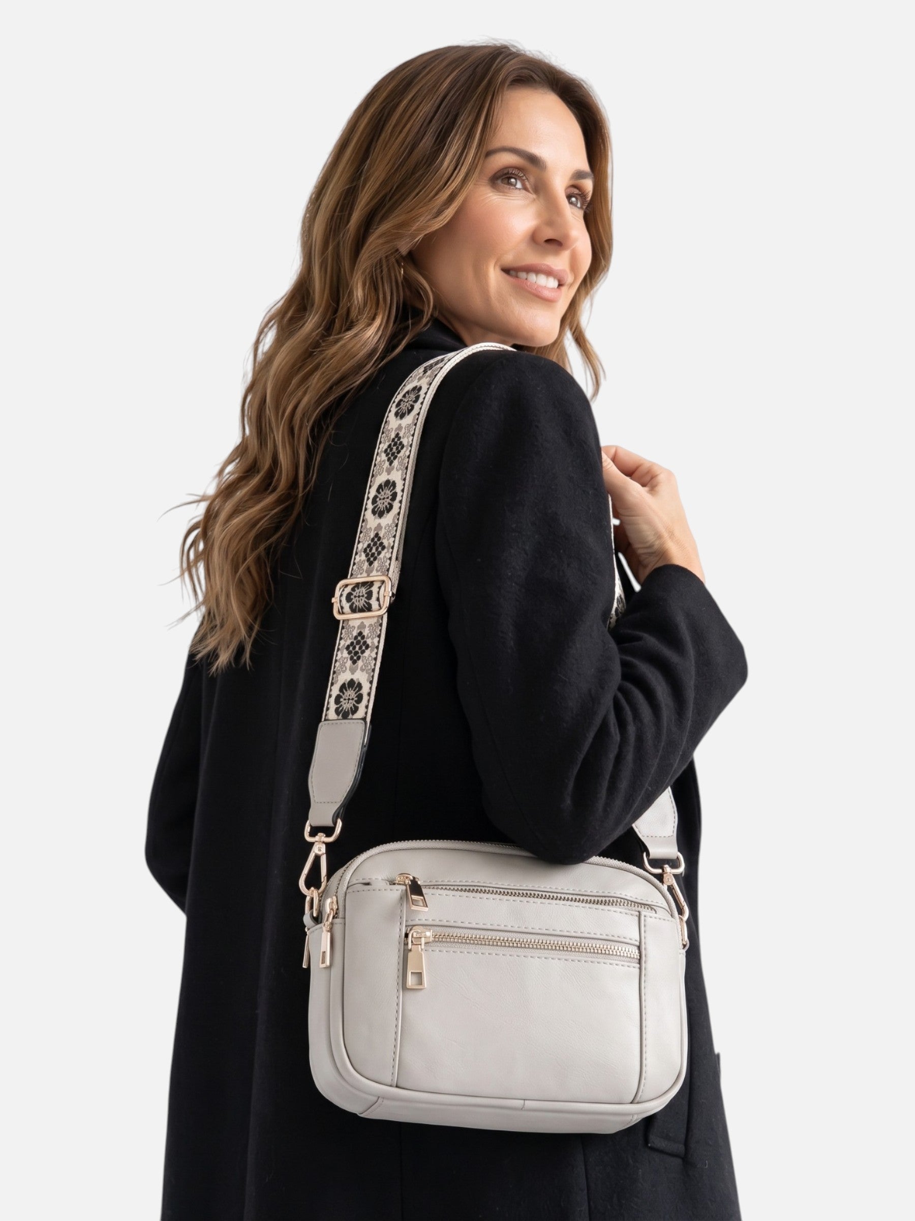 Sac Bandoulière Femme en Cuir à Sangle Brodée