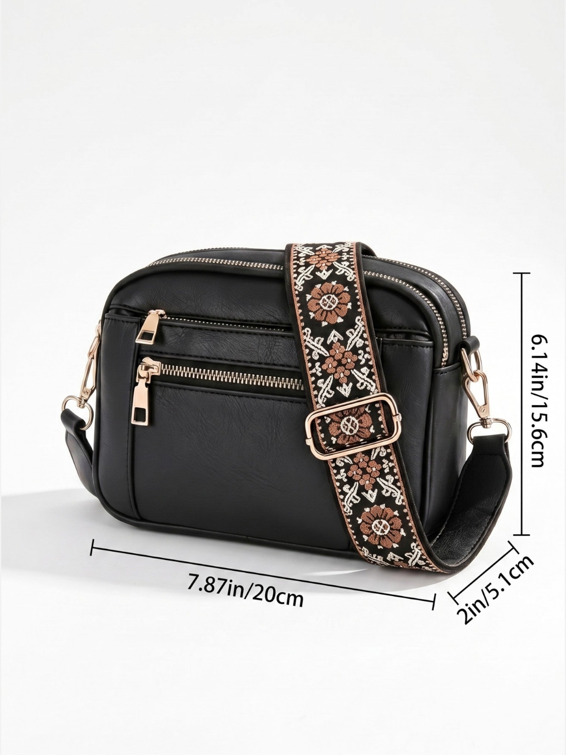 Sac Bandoulière Femme en Cuir à Sangle Brodée