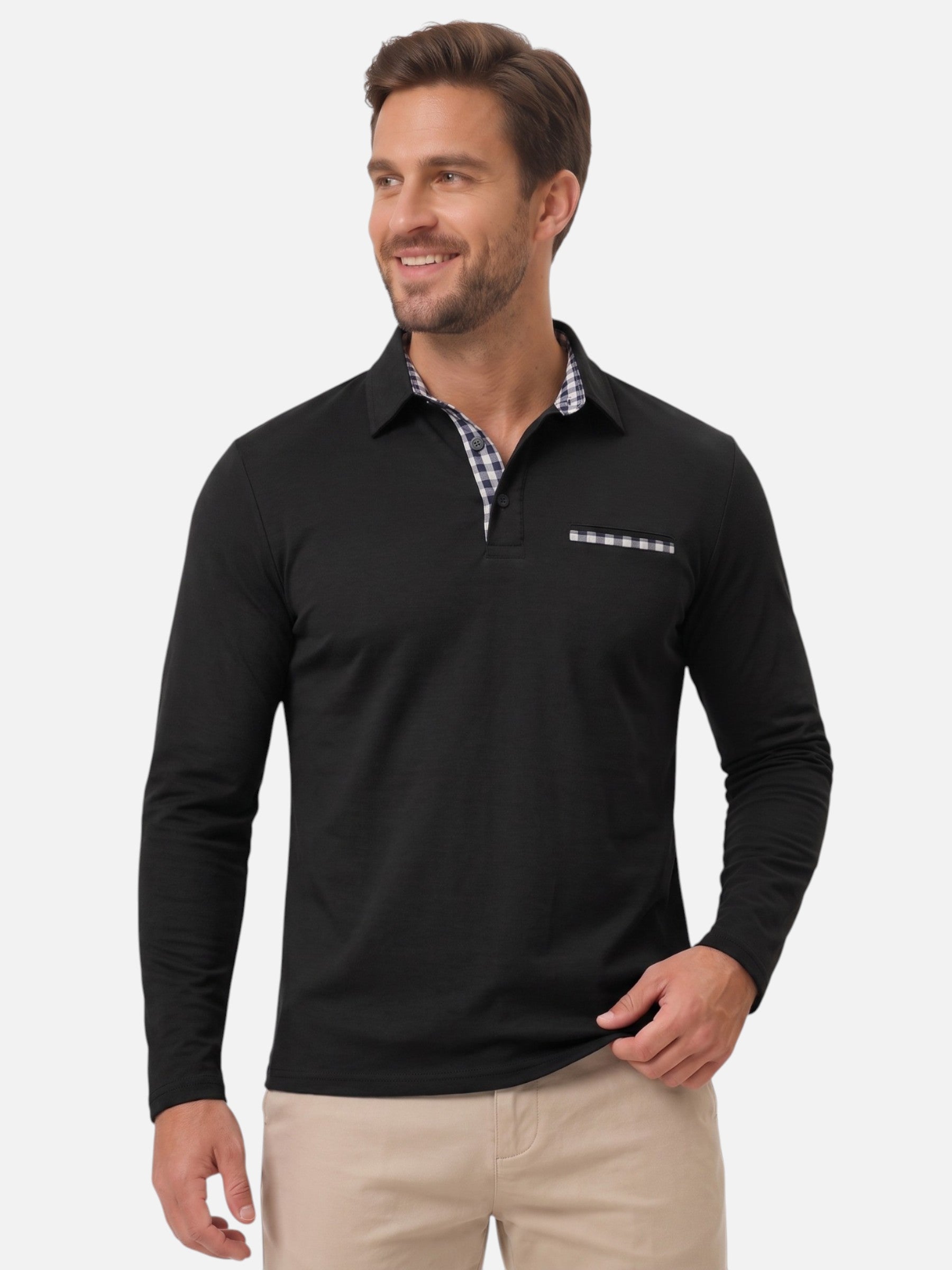 Polo Homme Manches Longues à Détails Vichy
