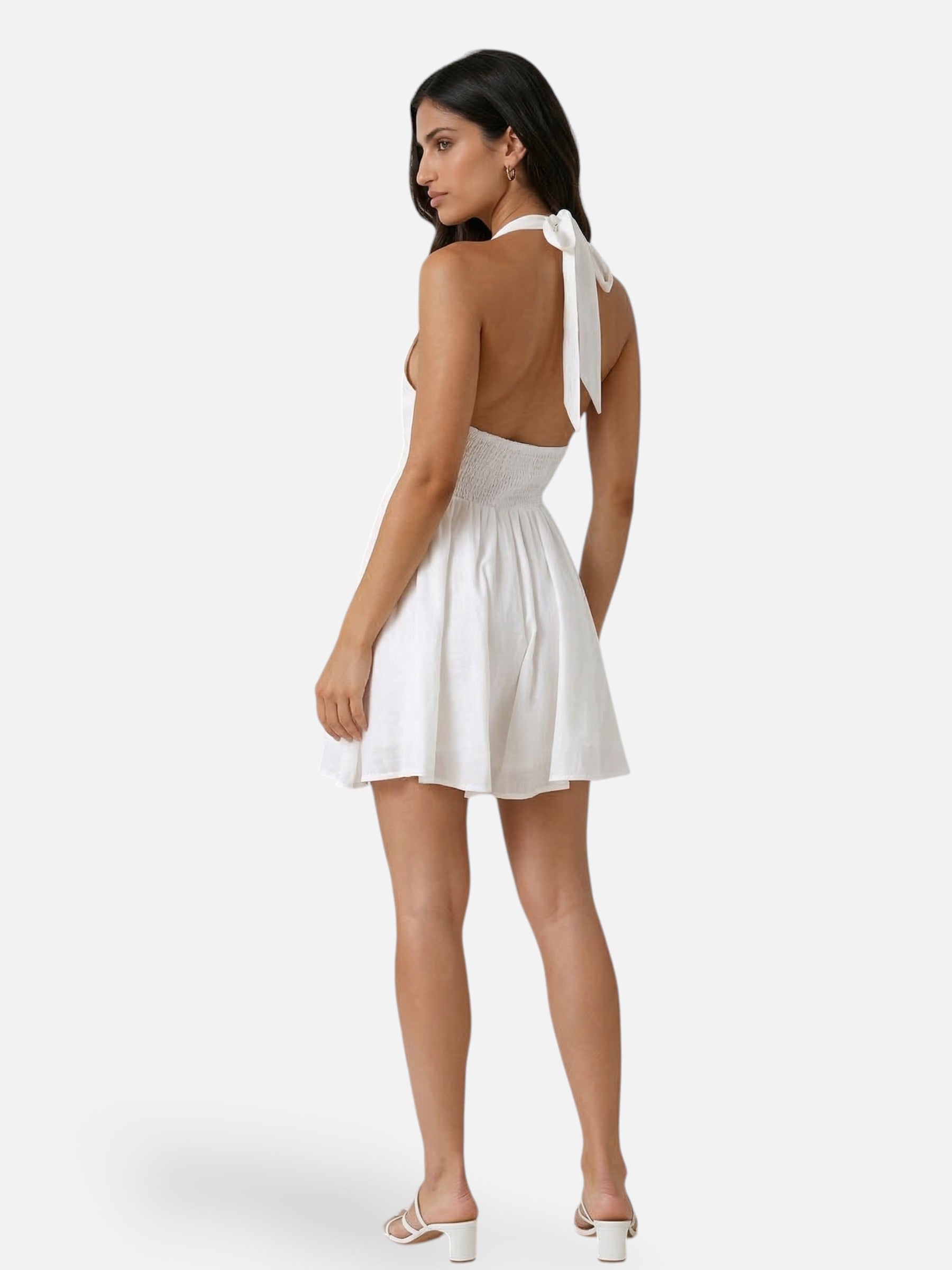 Robe mini dos nu à col licou pour femme – robe d'été élégante