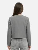 Gray collarless buttoned women's blazer with short elegant cut