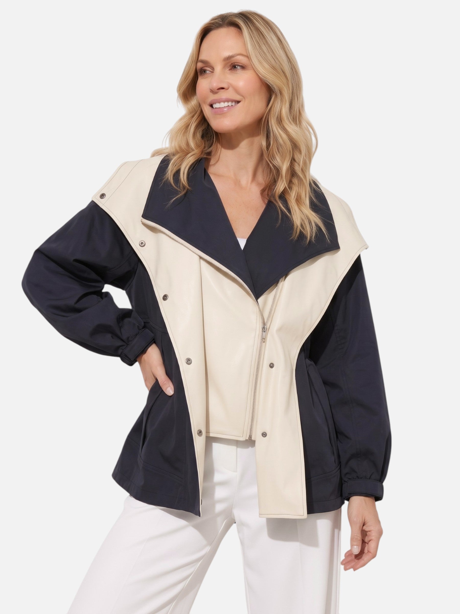 Veste Femme Bicolore Oversize à Capuche Zippée
