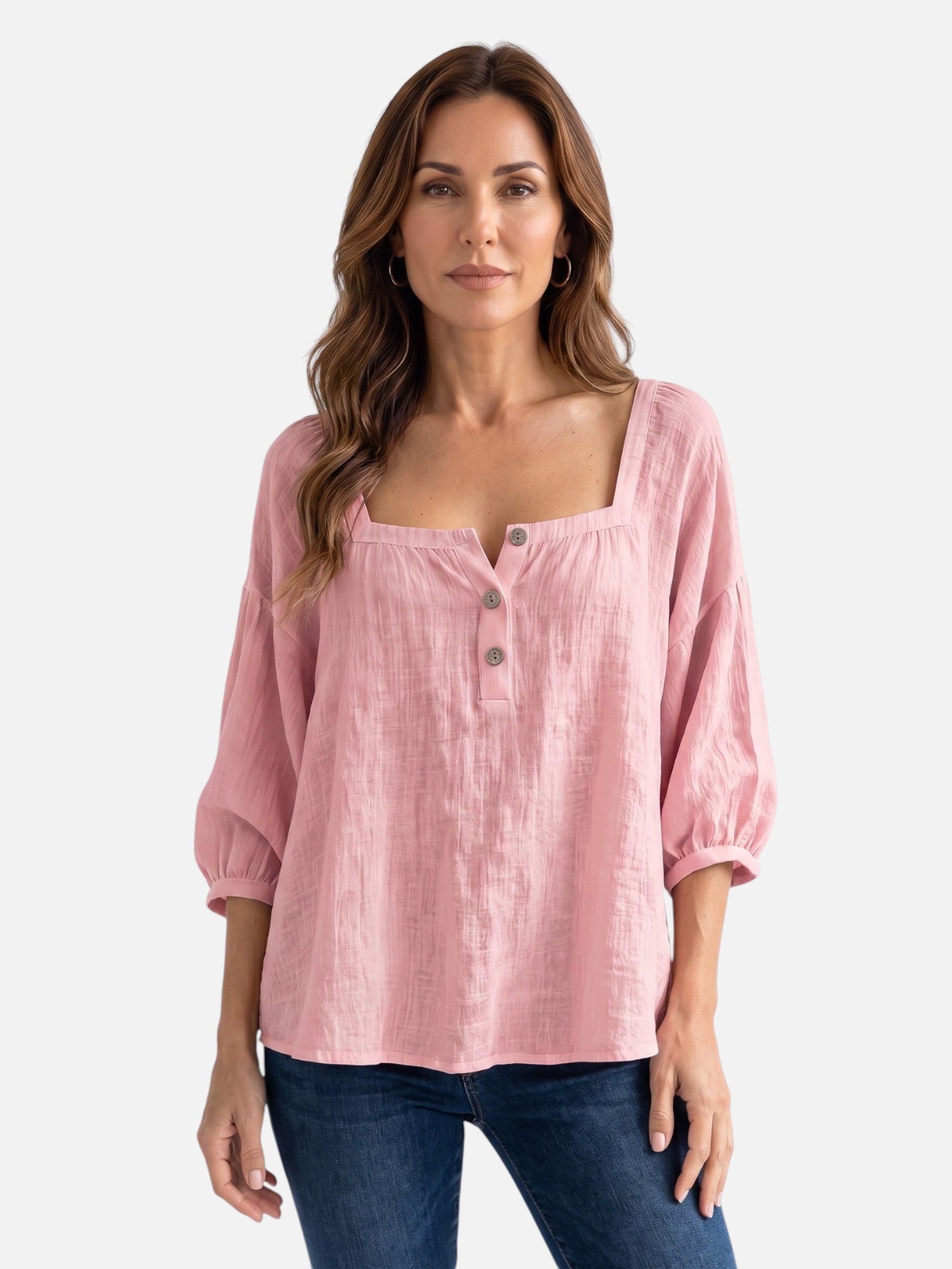 Blouse Femme en Lin Col Carré Manches Bouffantes