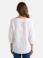 Blouse Femme en Lin Col Carré Manches Bouffantes