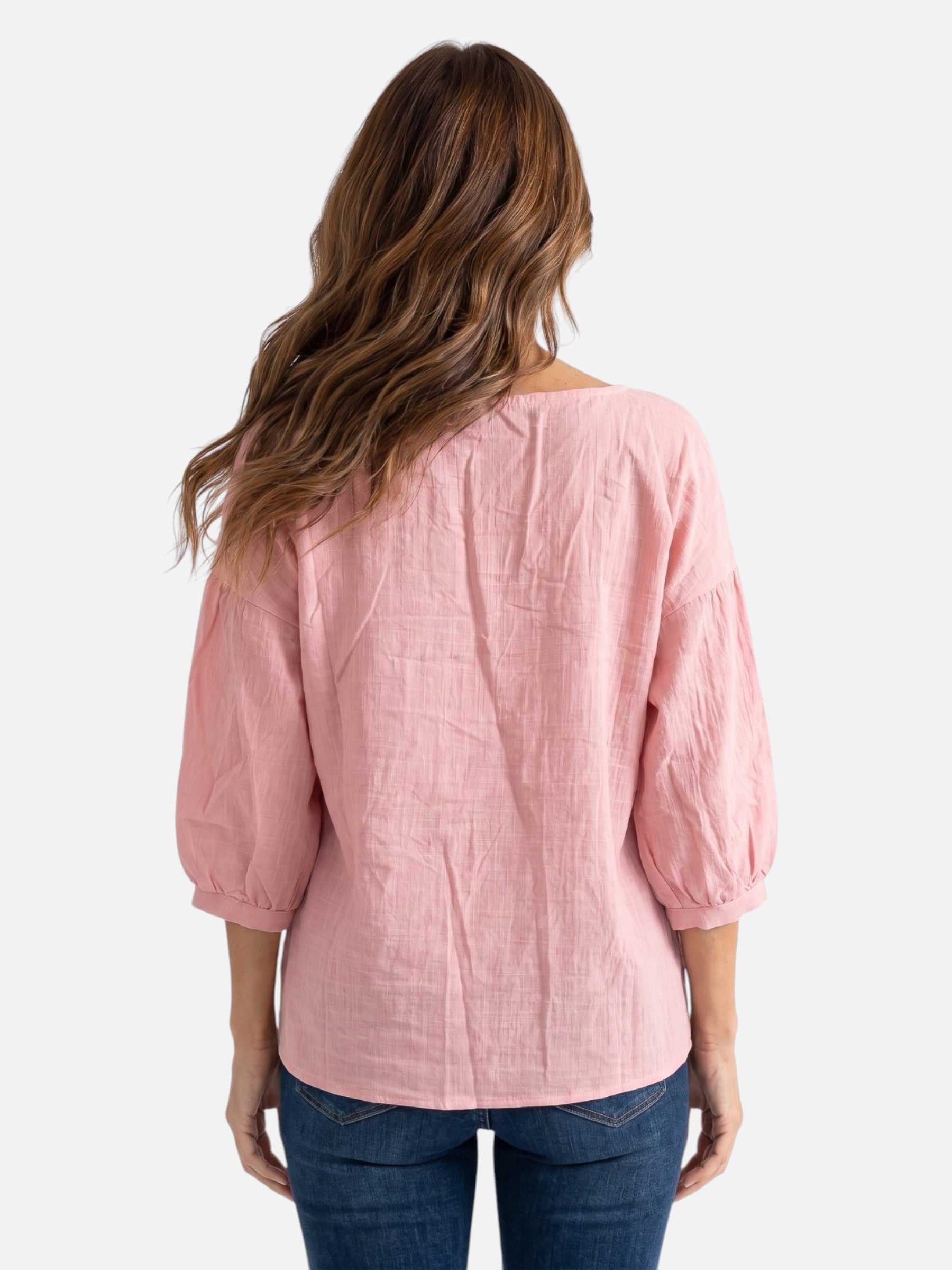 Blouse Femme en Lin Col Carré Manches Bouffantes