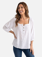 Blouse Femme en Lin Col Carré Manches Bouffantes