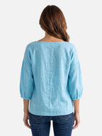 Blouse Femme en Lin Col Carré Manches Bouffantes