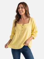 Blouse Femme en Lin Col Carré Manches Bouffantes