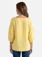 Blouse Femme en Lin Col Carré Manches Bouffantes