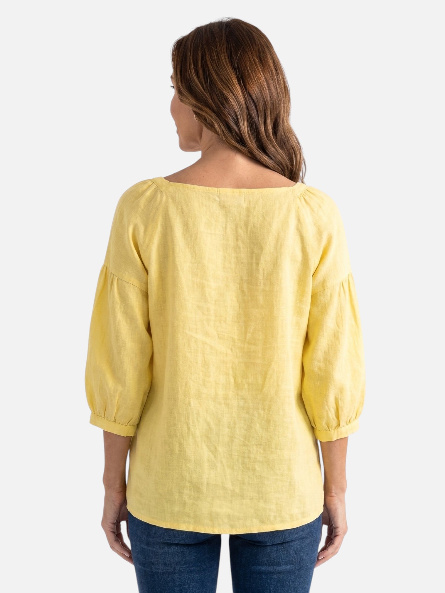 Blouse Femme en Lin Col Carré Manches Bouffantes