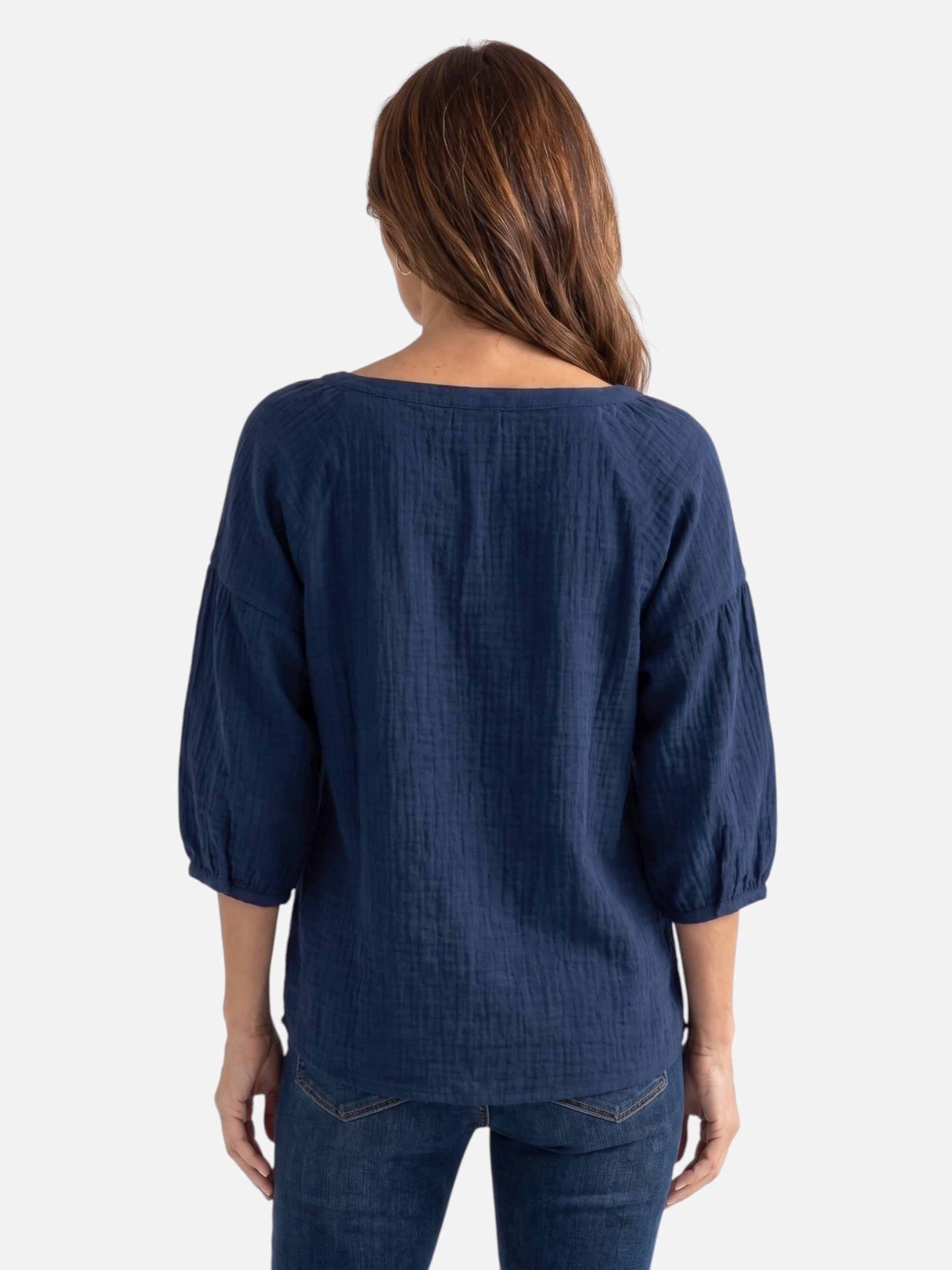 Blouse Femme en Lin Col Carré Manches Bouffantes