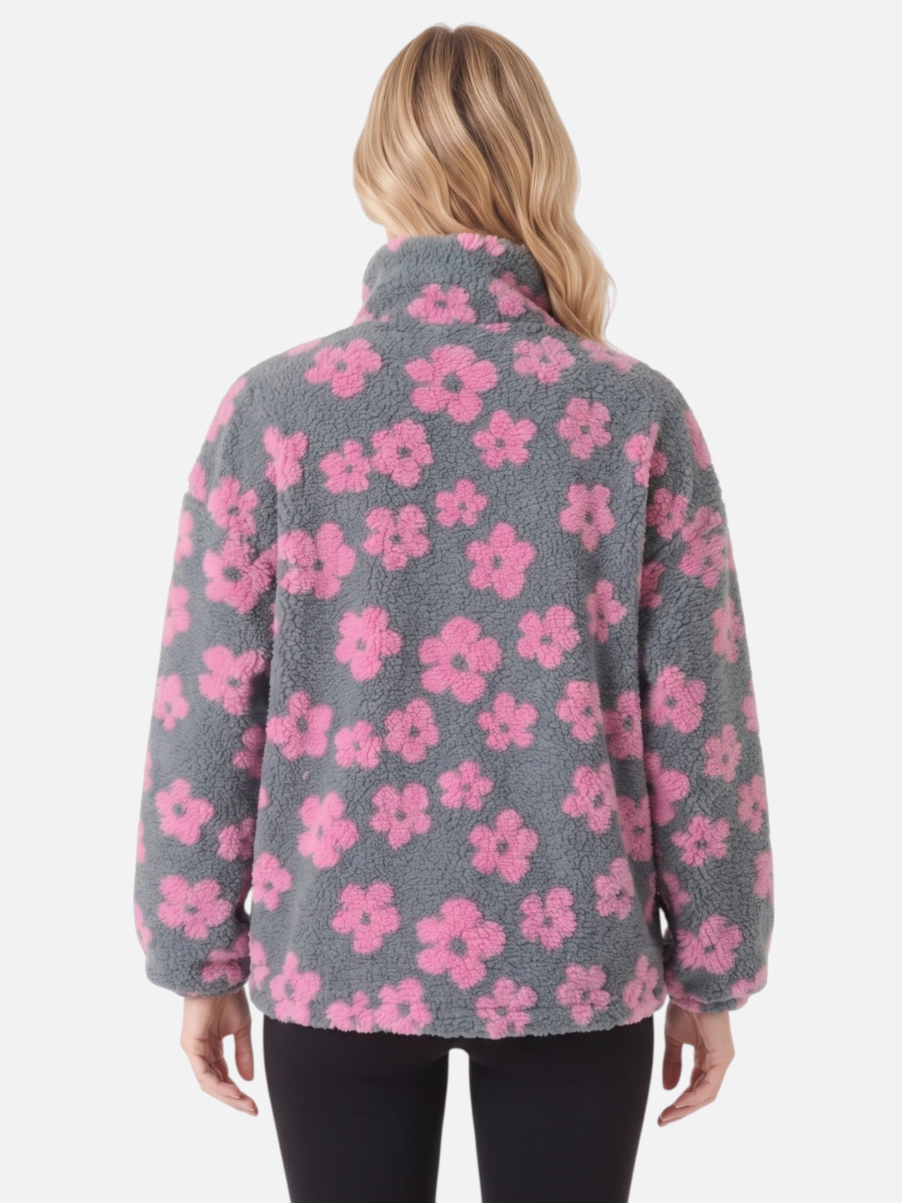Polaire Sherpa Femme à Fleurs Demi-Zip