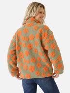 Polaire Sherpa Femme à Fleurs Demi-Zip
