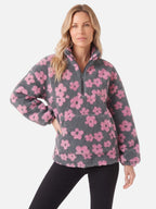 Polaire Sherpa Femme à Fleurs Demi-Zip