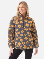 Polaire Sherpa Femme à Fleurs Demi-Zip