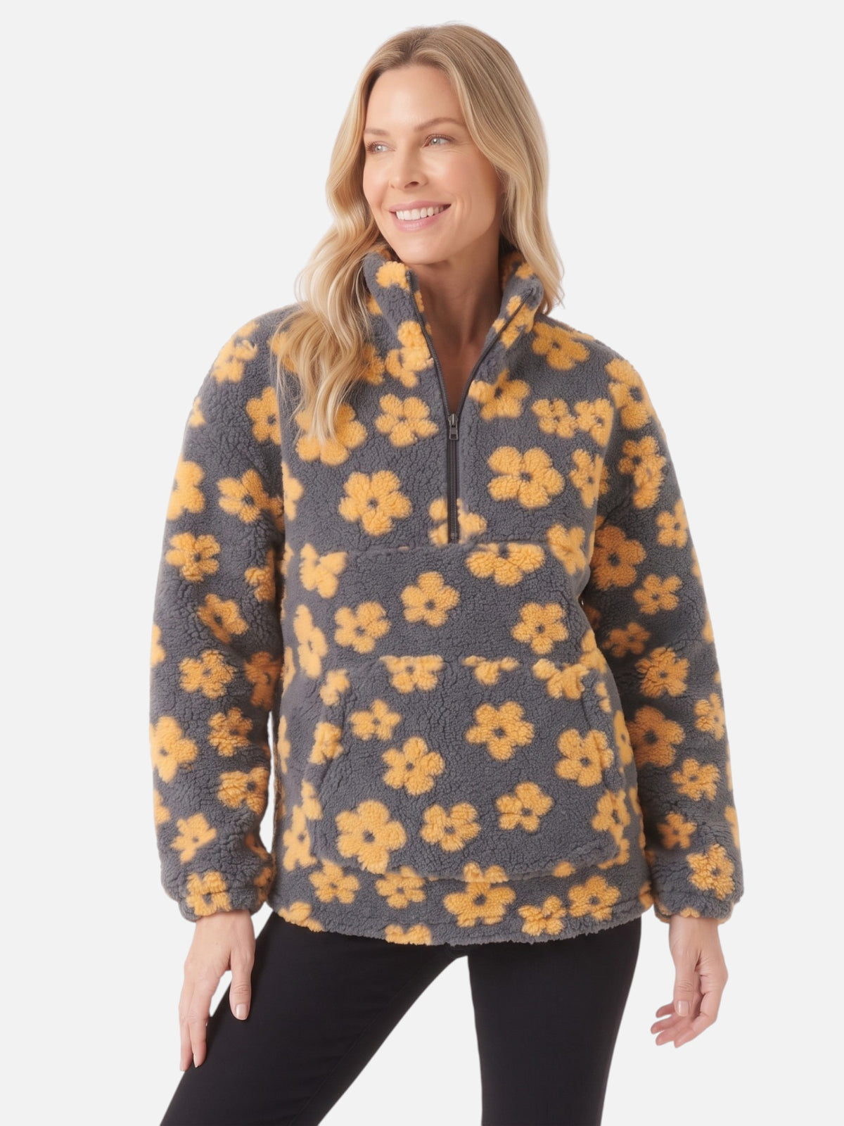 Polaire Sherpa Femme à Fleurs Demi-Zip