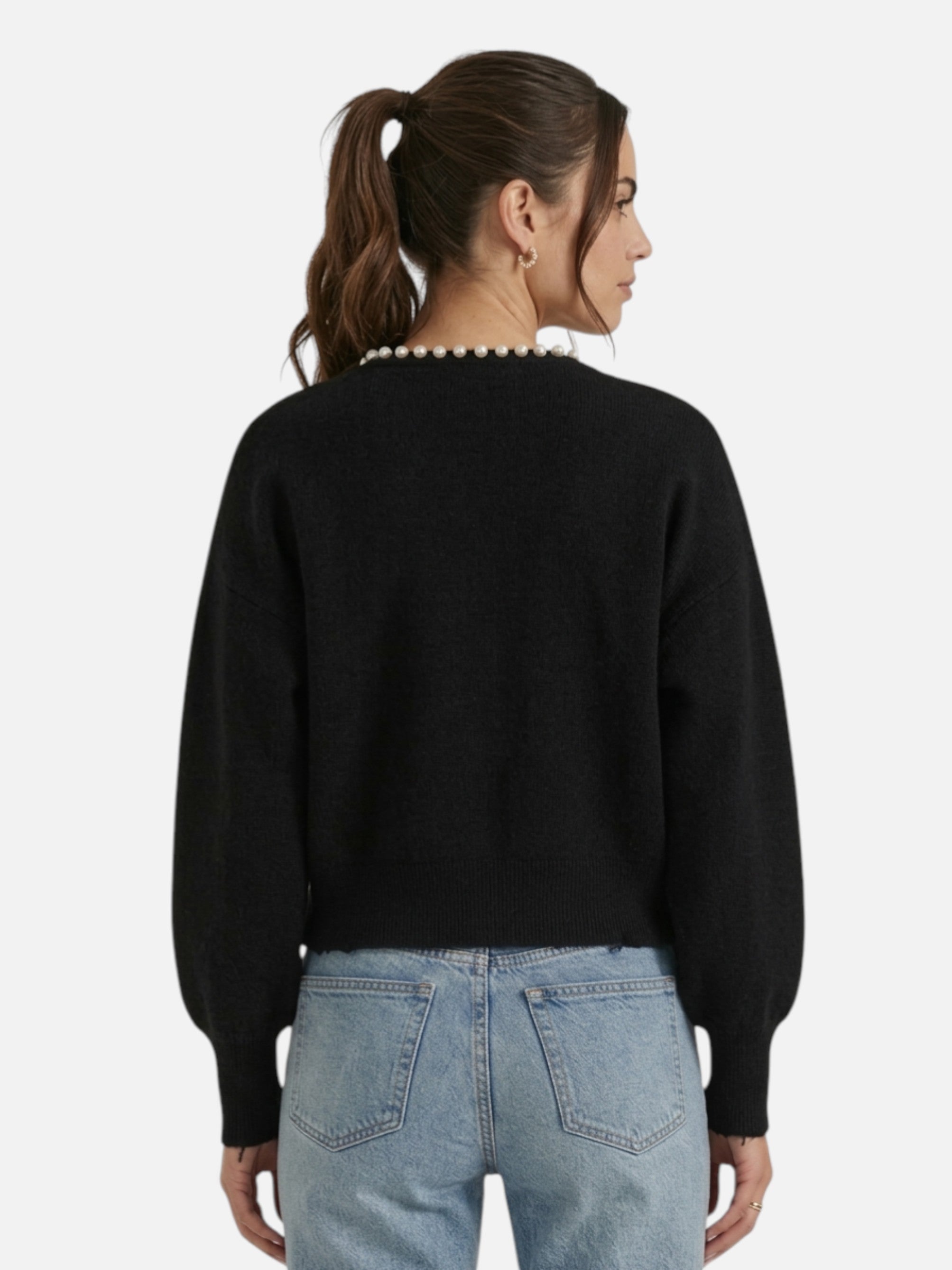 Cardigan élégant à perles col rond pour femme