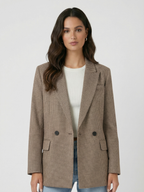 Blazer elegante a cuadros con doble botonadura para mujer