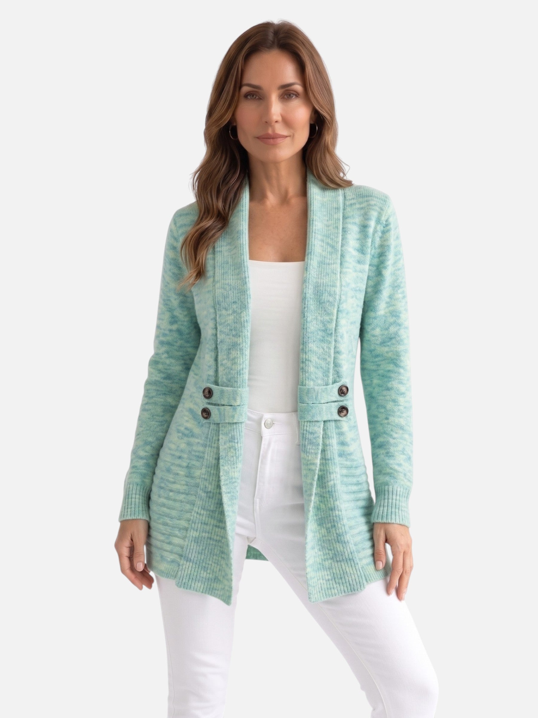 Gilet Long Femme en Maille à Boutons