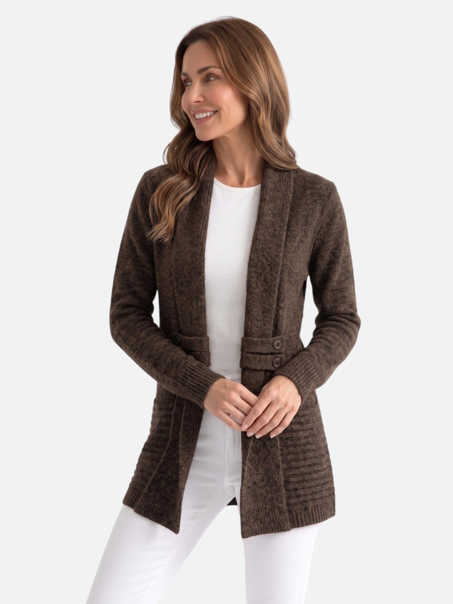 Gilet Long Femme en Maille à Boutons