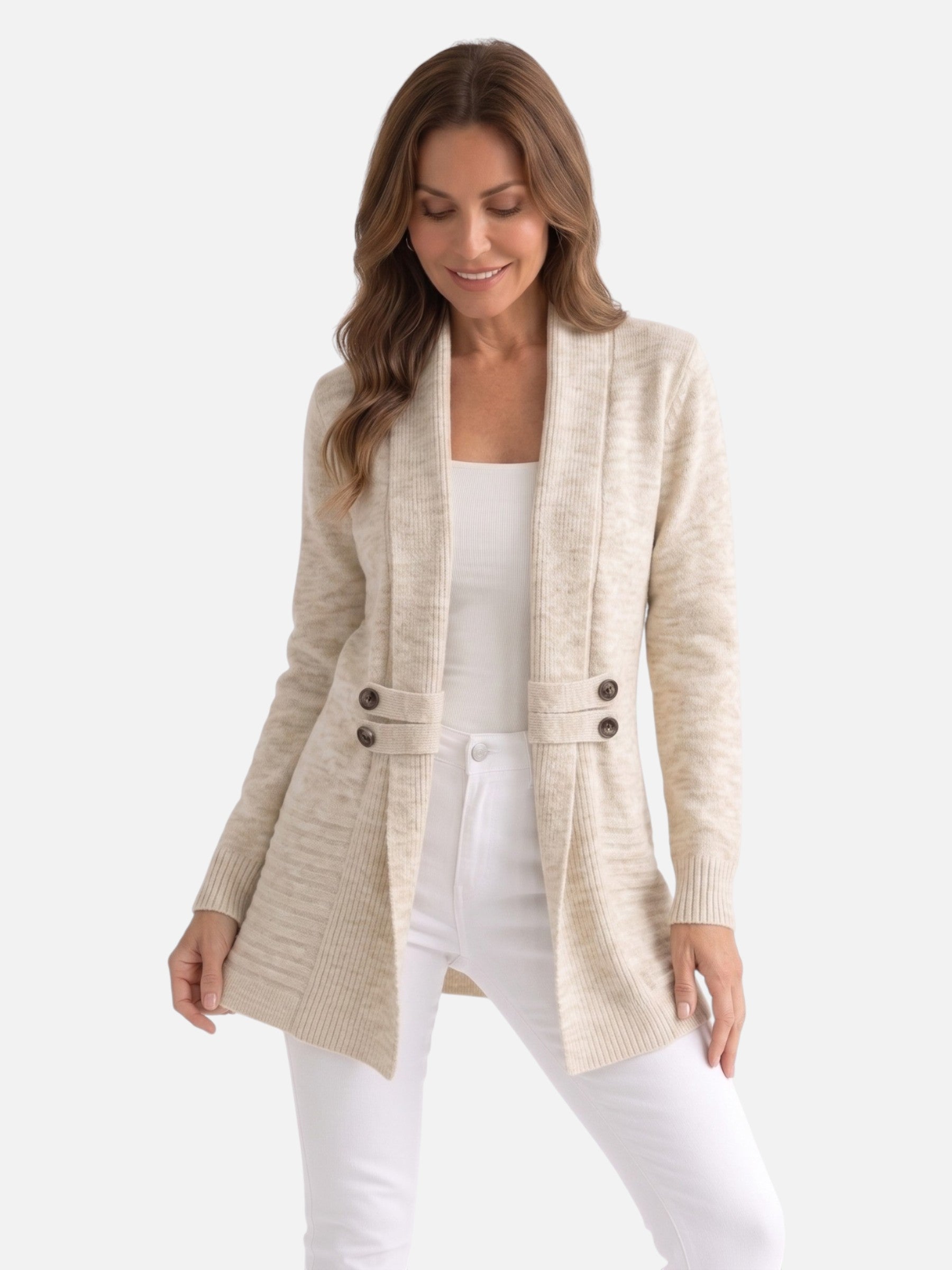 Gilet Long Femme en Maille à Boutons