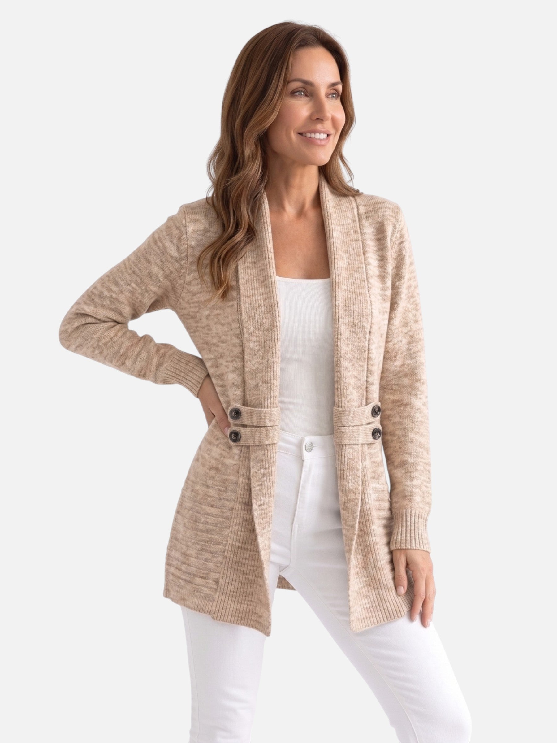 Gilet Long Femme en Maille à Boutons
