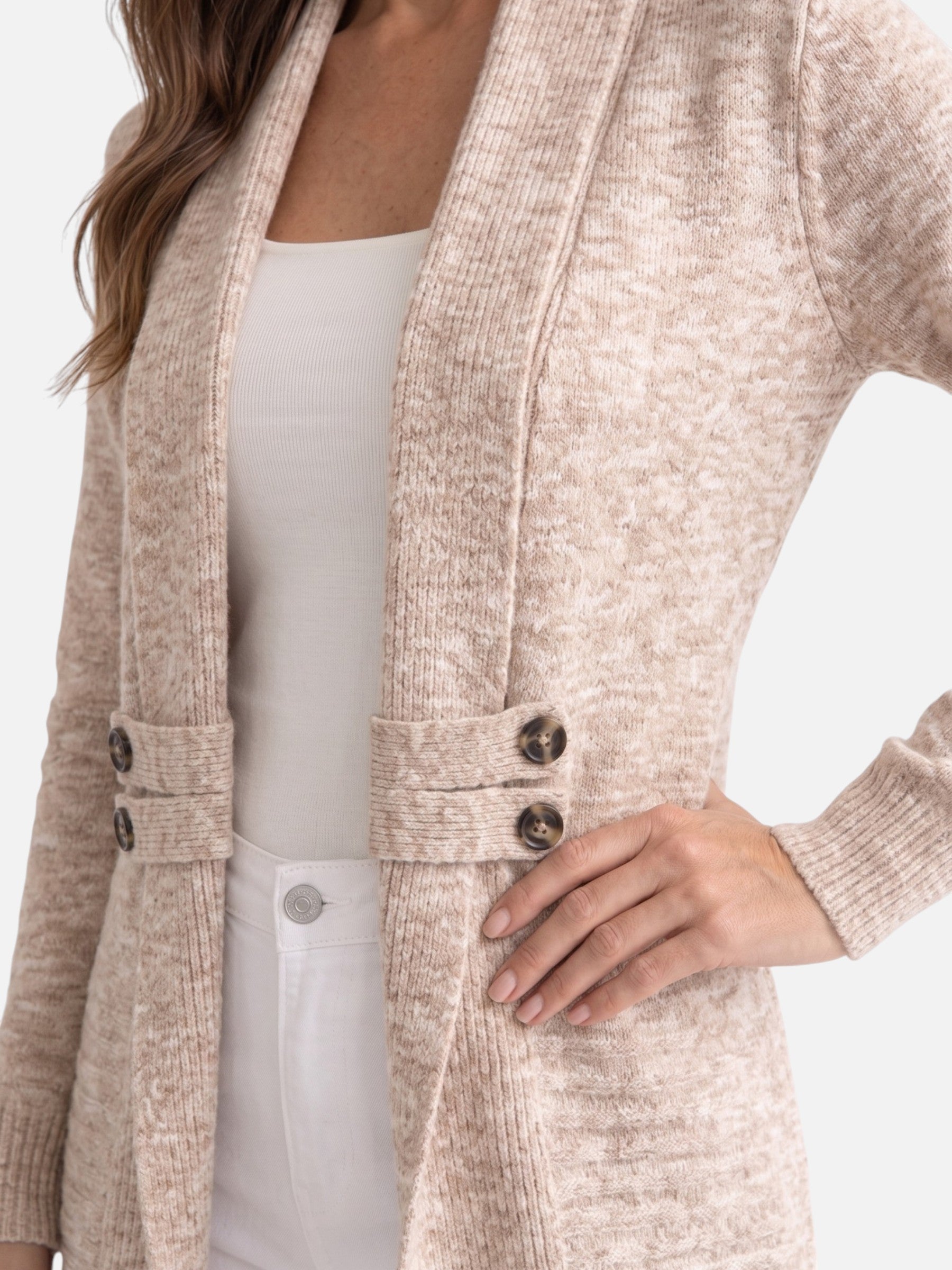 Gilet Long Femme en Maille à Boutons