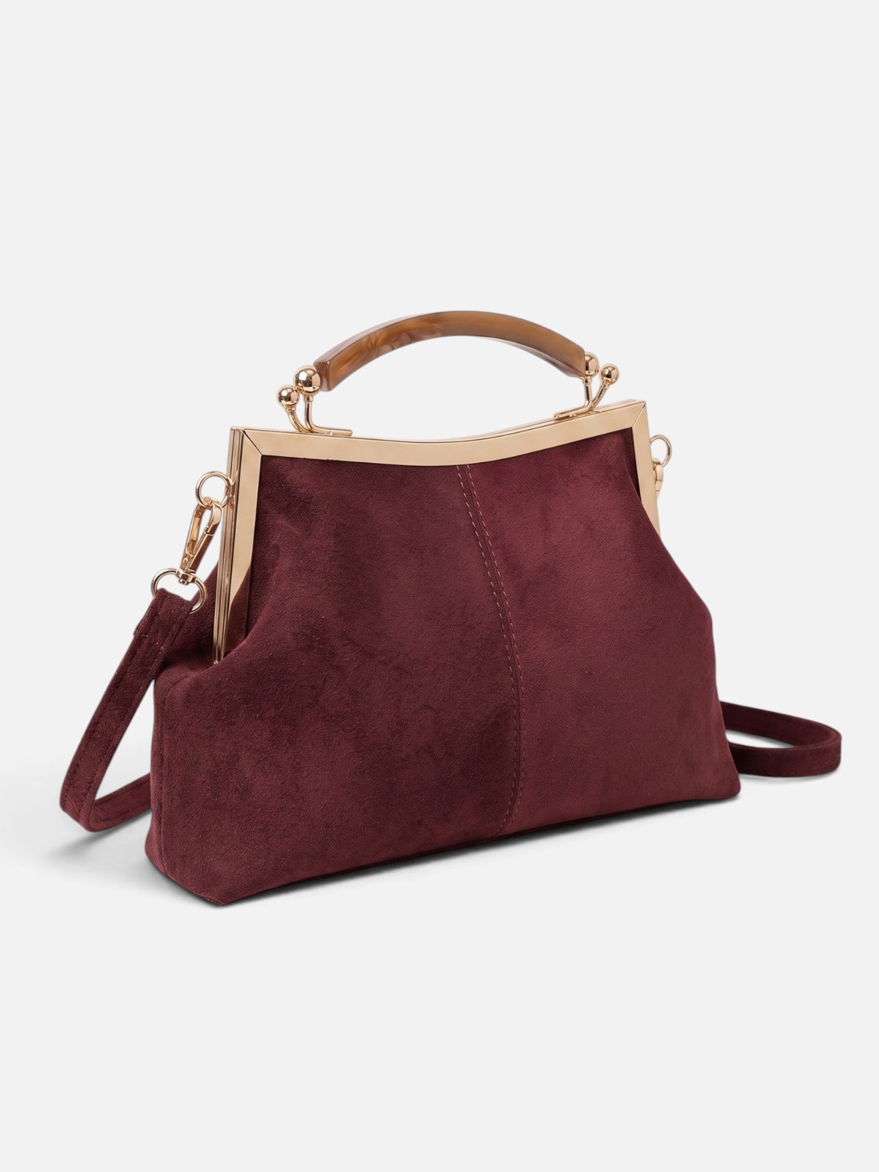 Sac Femme Bandoulière Effet Daim Fermoir Doré
