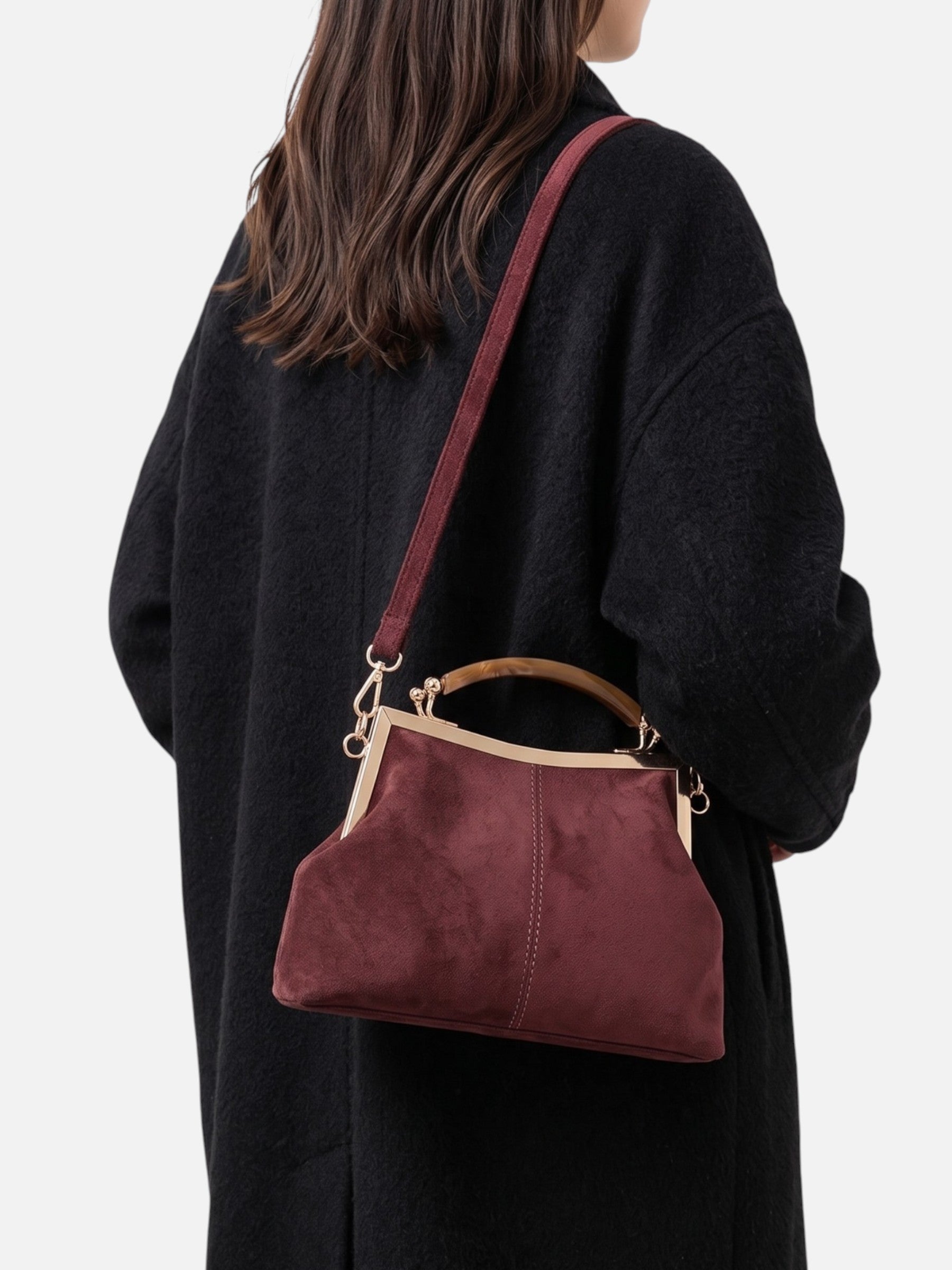 Sac Femme Bandoulière Effet Daim Fermoir Doré
