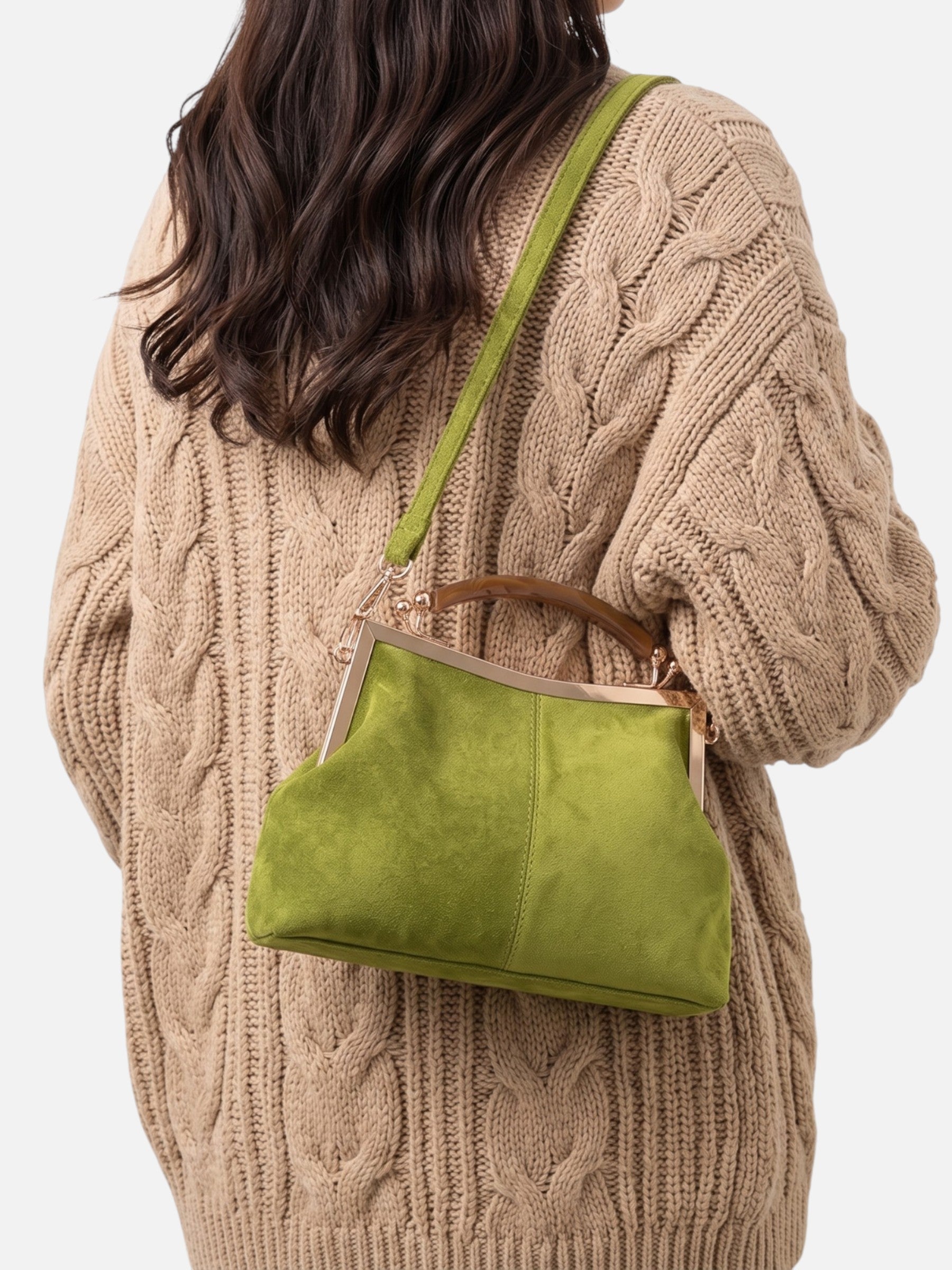 Sac Femme Bandoulière Effet Daim Fermoir Doré