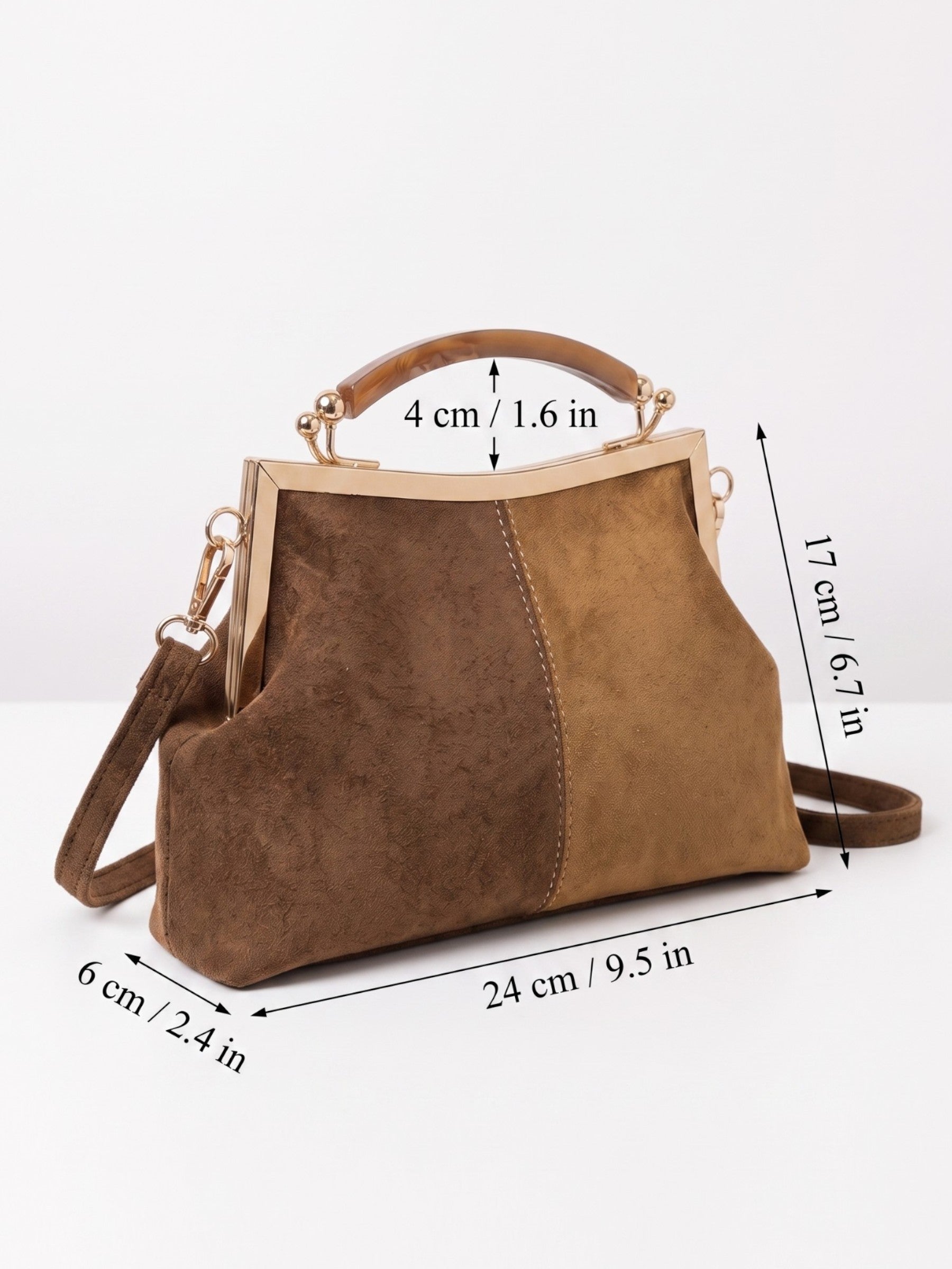 Sac Femme Bandoulière Effet Daim Fermoir Doré