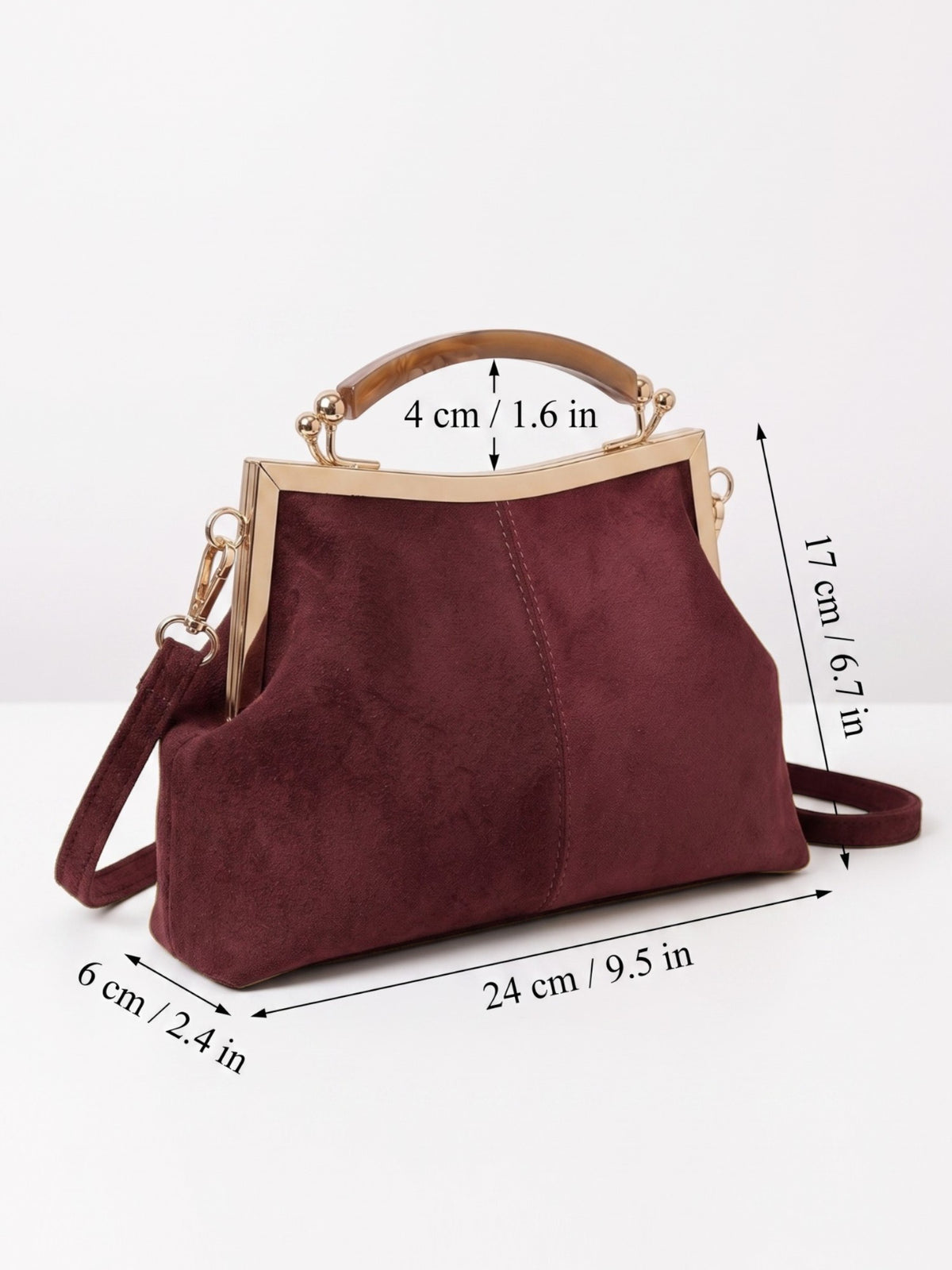 Sac Femme Bandoulière Effet Daim Fermoir Doré