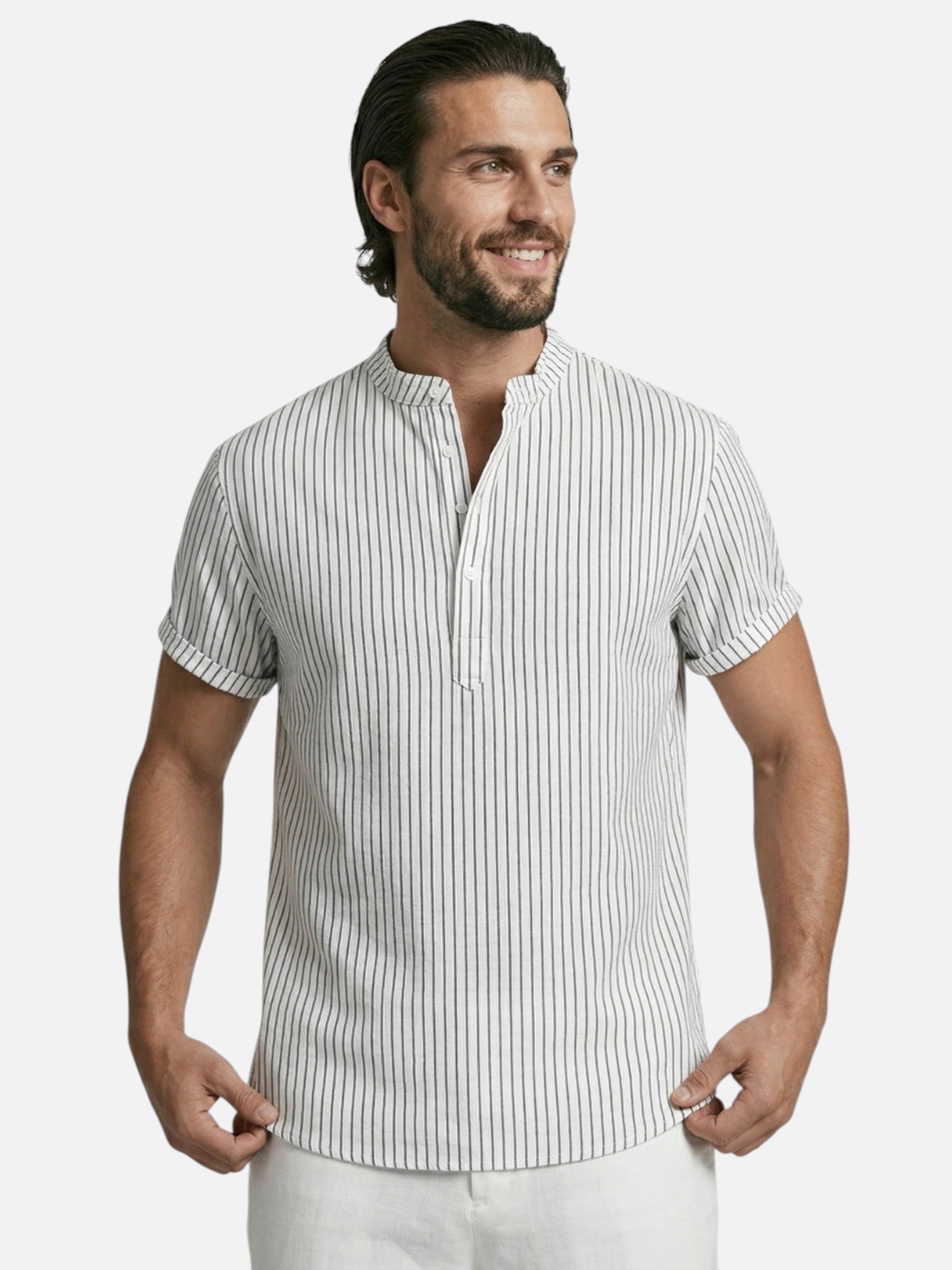 Chemise homme été à rayures col officier manches courtes